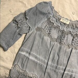 Uffizi dusty blue floral lace dress